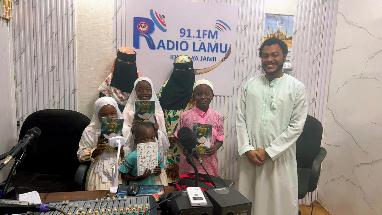 teens in the artistic hall or Radio Lamu studio